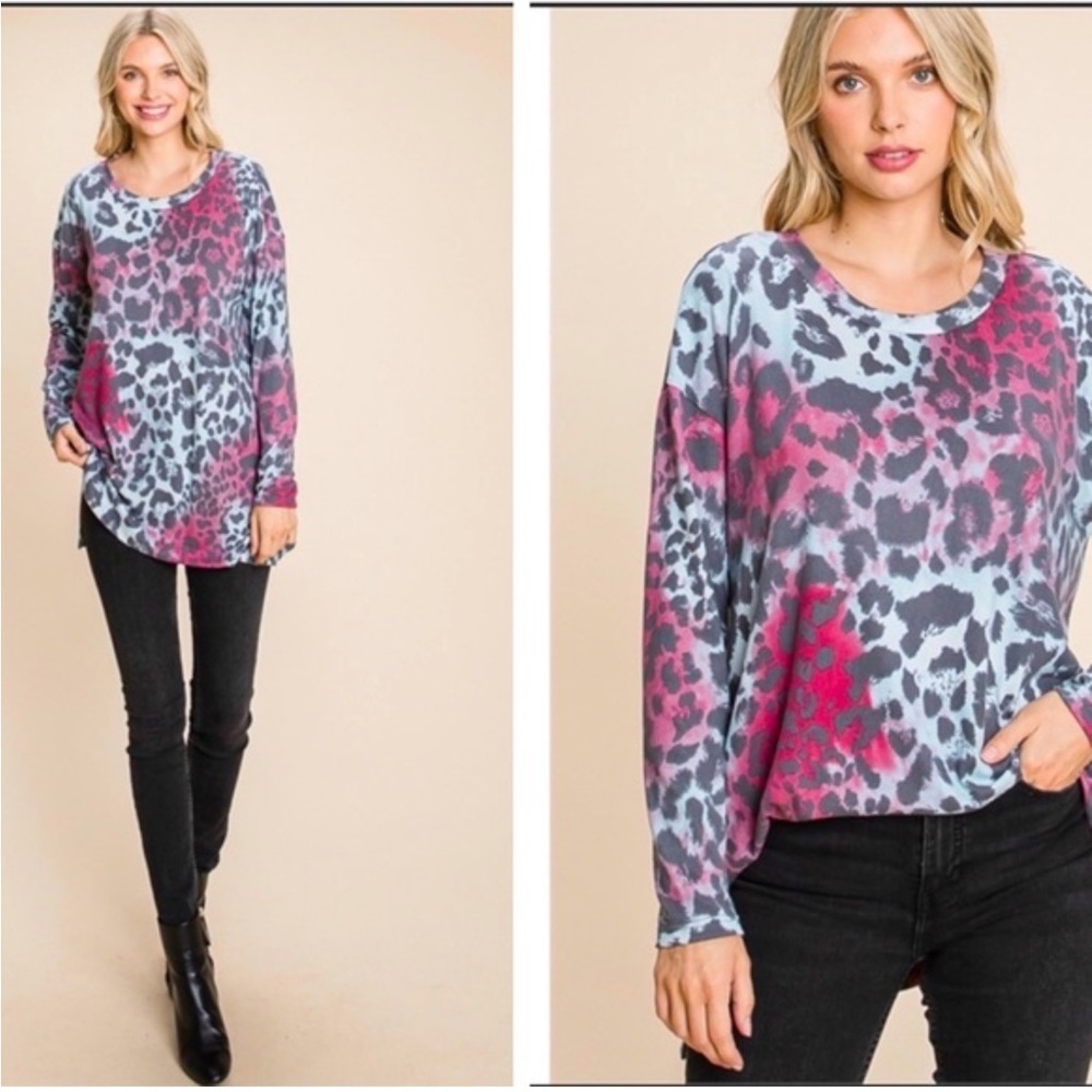 Viamor Animal Print Top Oversized Small Ultra Soft‎ Loungewear Casual Top